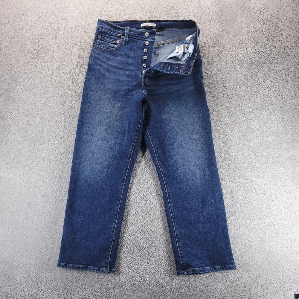 Levis Jeans Womens 32 Blue Ribcage Straight Ankle High Rise Button Fly Denim